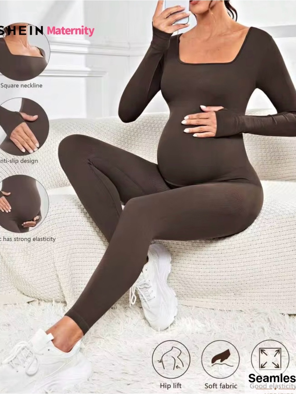 SHEIN Maternity Seamless Brown Ribbed Jumpsuit medium